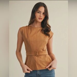 Tan suede Belted strapless top